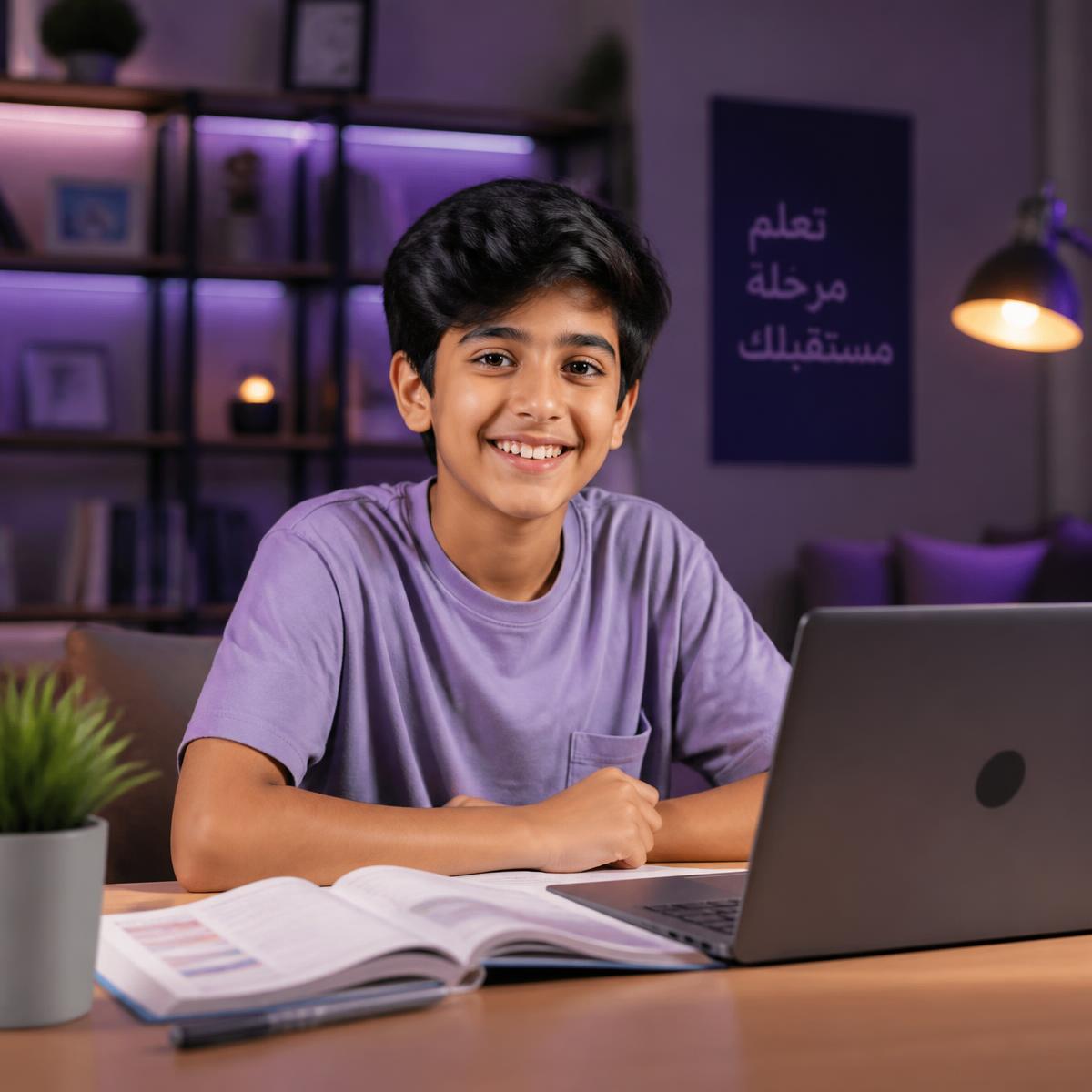 A child studying Arabic online at home